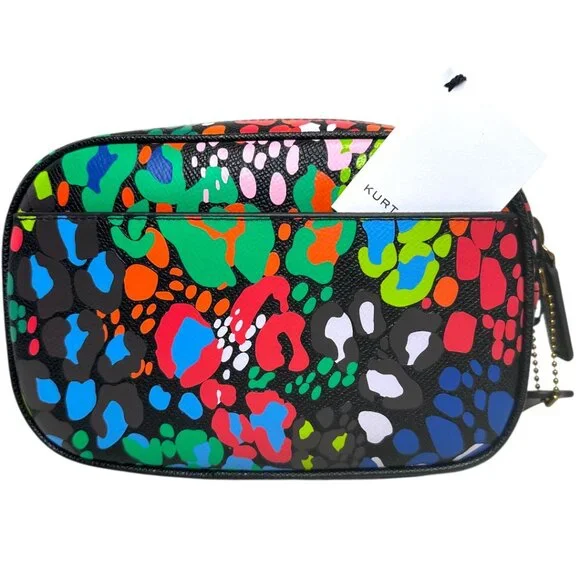 Kurt Geiger London Hampstead camera bag in a black leather and multi-color